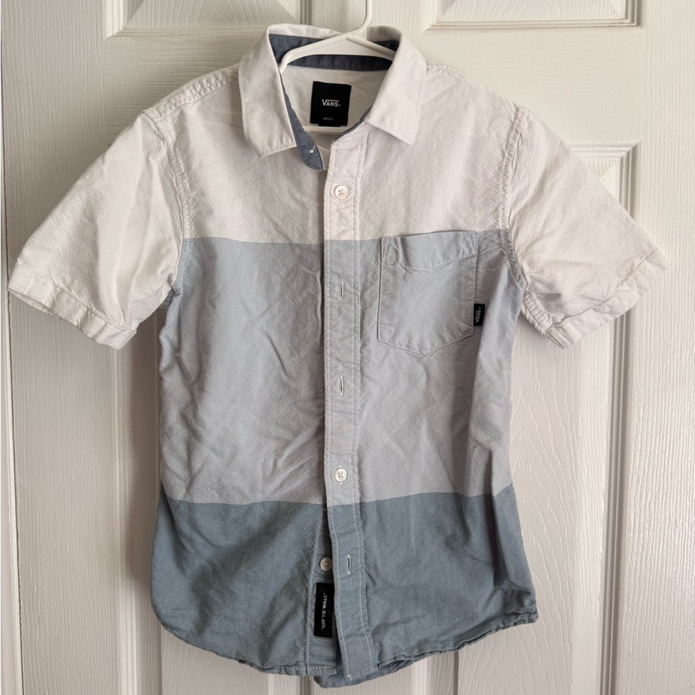 Vans Boys Casual Blue and White Button Down Shirt